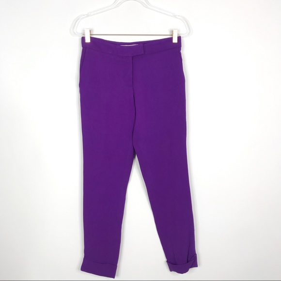 Stella McCartney Size 38 US 0 Slim Cropped Trousers Bright Purple Cuffed Bottom - Picture 1 of 13